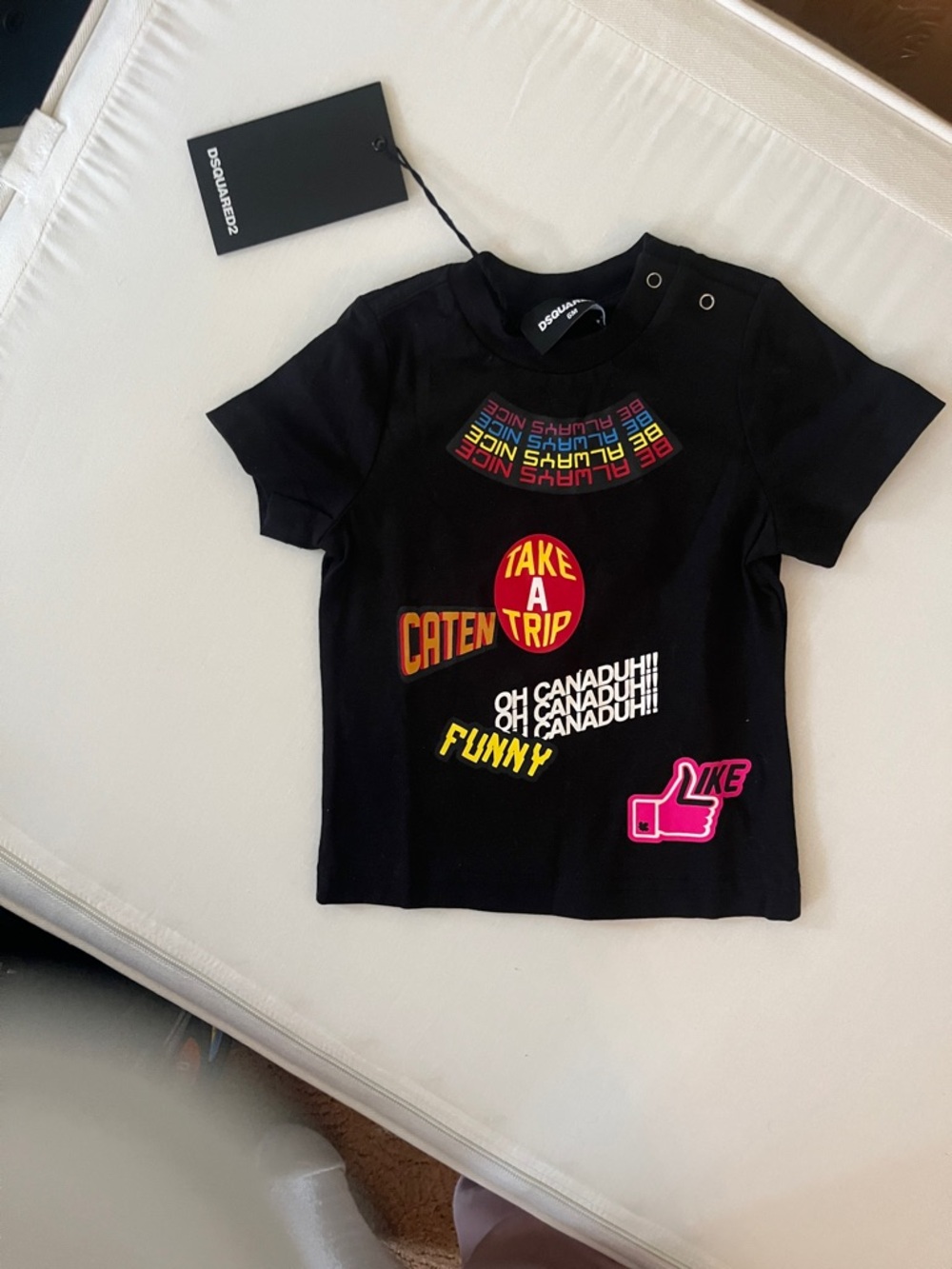 DSQUARED2 Black Short-Sleeve Tee with Multicolor Graphic Patches